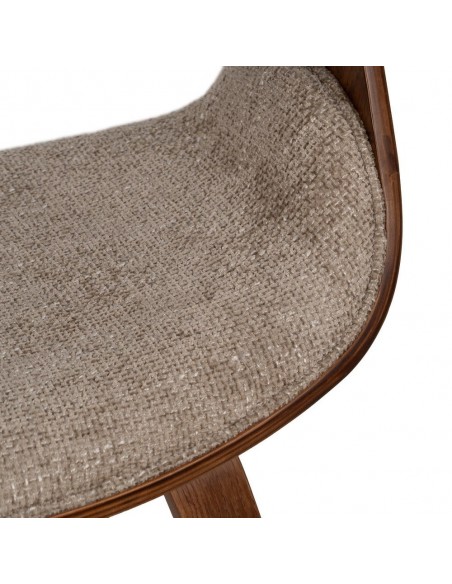 Cadeira com braços design nórdico, madeira curva cor nogueira, tecido bege