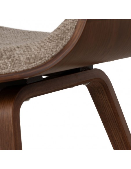 Cadeira com braços design nórdico, madeira curva cor nogueira, tecido bege