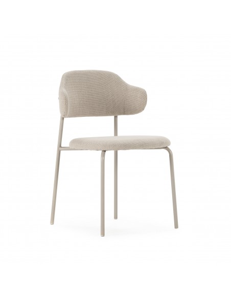 Silla de estilo retro ADRIEL, tejido beige y metal