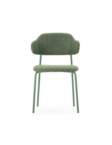 Silla de estilo retro ADRIEL en tejido verde y estructura de metal
