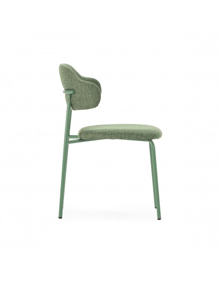 Silla de estilo retro ADRIEL en tejido verde y estructura de metal