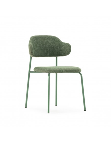 Silla de estilo retro ADRIEL en tejido verde y estructura de metal