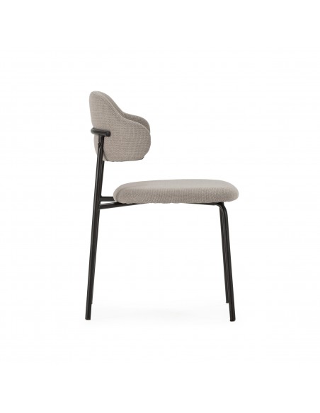 Silla de estilo retro ADRIEL en tejido taupe y estructura de metal negro