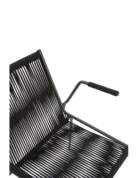 Silla de exterior EMILY con brazos en cuerda negro y metal negro
