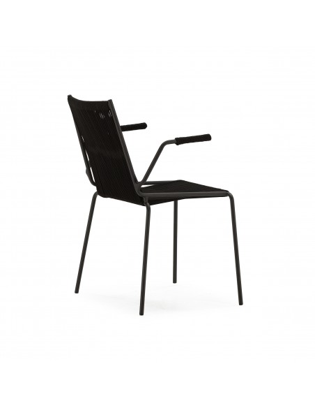 Silla de exterior EMILY con brazos en cuerda negro y metal negro