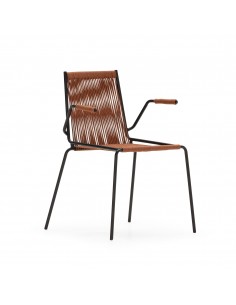 Silla de exterior EMILY con brazos en cuerda terracota y...
