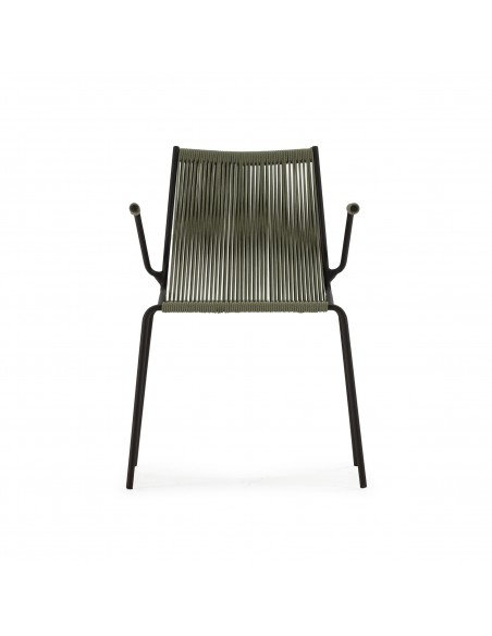 Silla de exterior EMILY con brazos en cuerda verde y metal negro