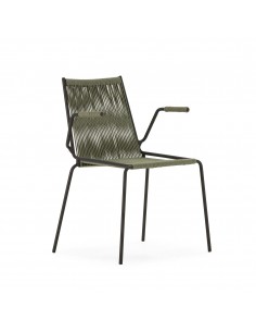Silla de exterior EMILY con brazos en cuerda verde y...