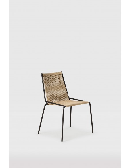 Silla de exterior EMILY en cuerda beige y base de metal negro