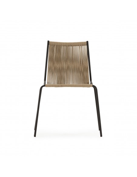 Silla de exterior EMILY en cuerda beige y base de metal negro