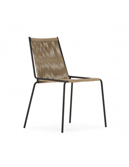 Silla de exterior EMILY en cuerda beige y base de metal negro
