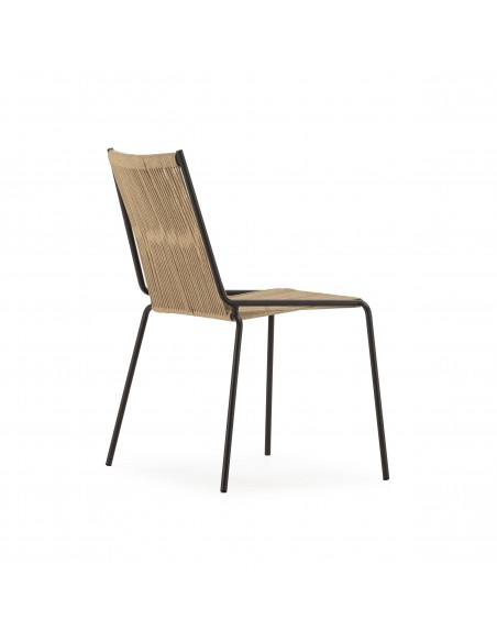 Silla de exterior EMILY en cuerda beige y base de metal negro