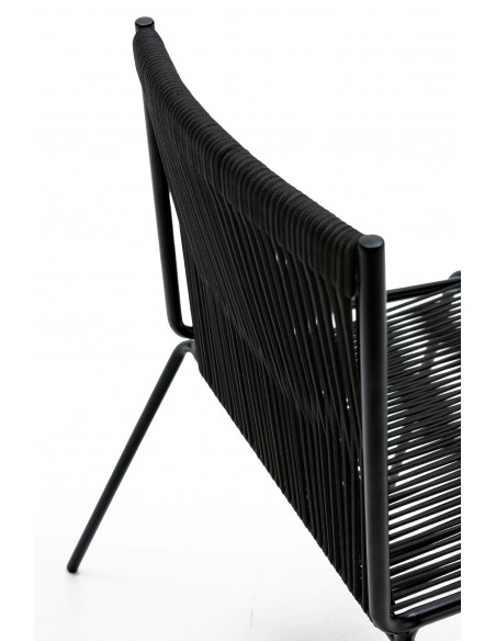 Silla de exterior EMILY en cuerda negro y base de metal negro