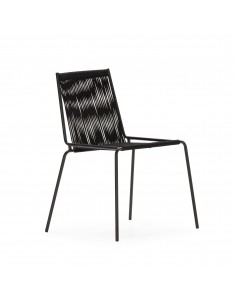 Silla de exterior EMILY en cuerda negro y base de metal...
