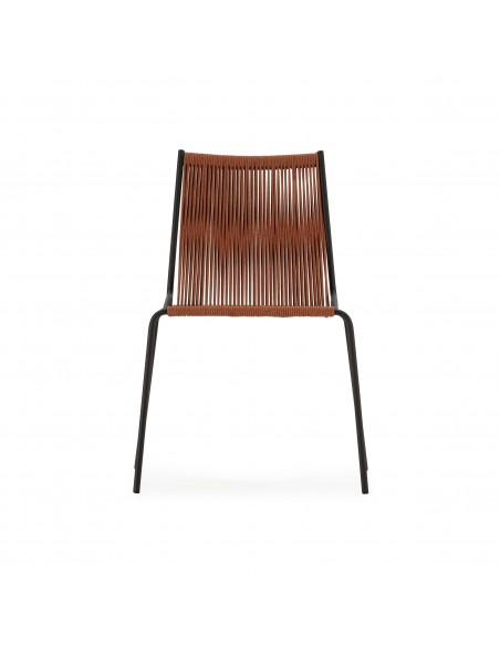 Silla de exterior EMILY en cuerda terracota y base de metal negro