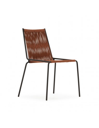 Silla de exterior EMILY en cuerda terracota y base de metal negro