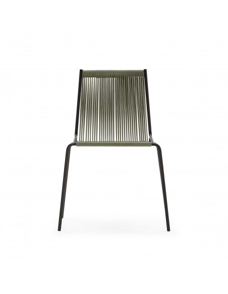 Silla de exterior EMILY en cuerda verde y patas de metal negro