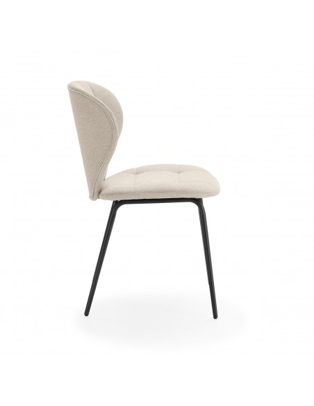Silla de comedor MAORI, tela beige y patas de metal negro