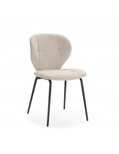 Silla de comedor MAORI, tela beige y patas de metal negro