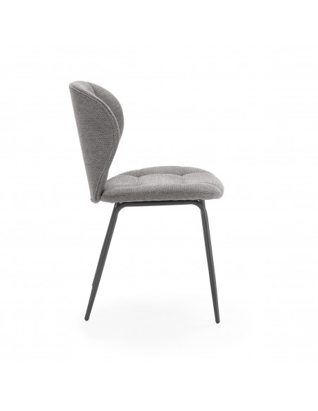 Silla de comedor MAORI, tela gris y patas de metal negro