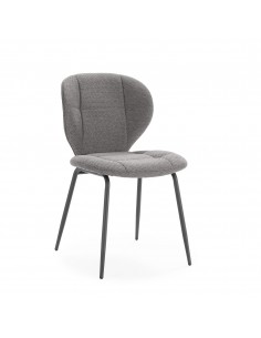 Cadeira de jantar MAORI, tecido gris e pernas de metal preto