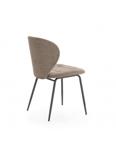 Silla de comedor MAORI, tela marrón y patas de metal negro