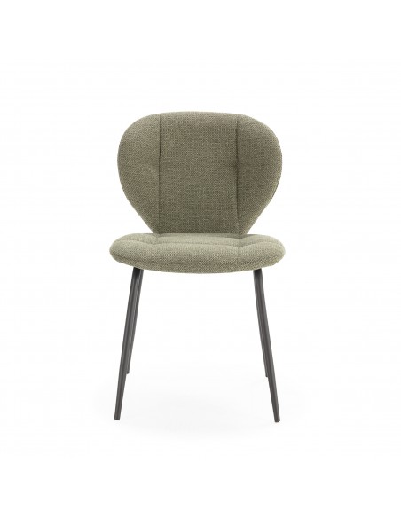 Silla de comedor MAORI, tela verde y patas de metal negro
