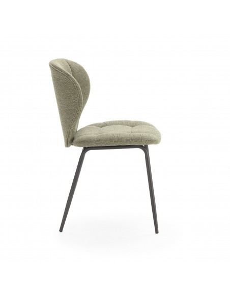 Silla de comedor MAORI, tela verde y patas de metal negro
