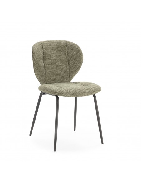 Silla de comedor MAORI, tela verde y patas de metal negro