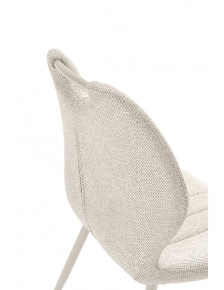 Silla de diseño MULI, respaldo acolchado tejido beige y metal beige