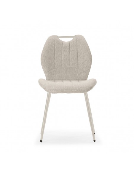 Cadeira de design MULI, encosto almofadado em tecido bege e metal bege