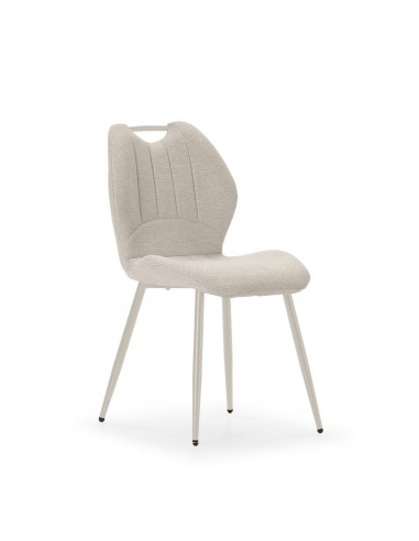 Silla de diseño MULI, respaldo acolchado tejido beige y metal beige