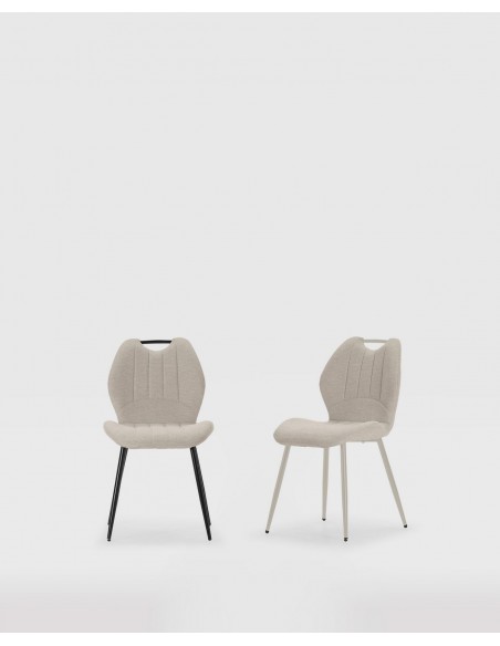 Silla de diseño MULI, respaldo acolchado tejido beige y metal negro