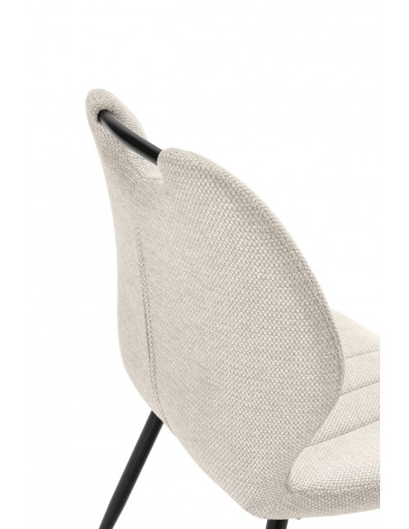 Silla de diseño MULI, respaldo acolchado tejido beige y metal negro