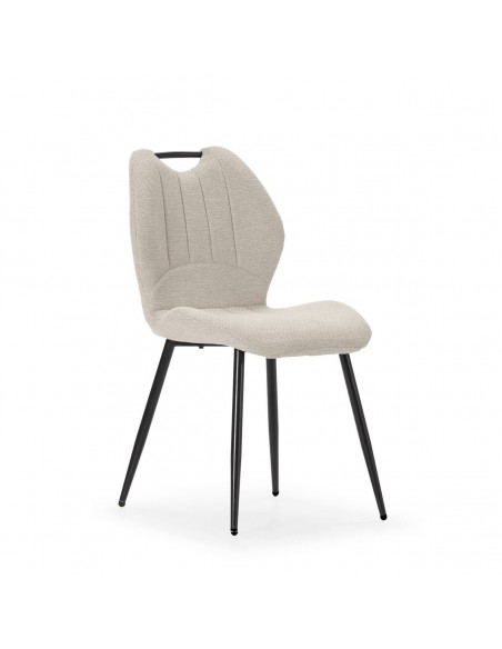 Silla de diseño MULI, respaldo acolchado tejido beige y metal negro