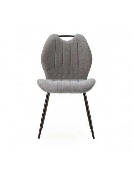 Silla de diseño MULI, respaldo acolchado tejido gris y metal negro
