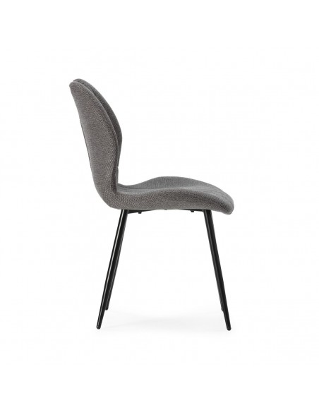 Cadeira design MULI, encosto acolchoado em tecido cinza e metal preto