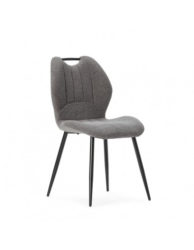 Cadeira design MULI, encosto acolchoado em tecido cinza e metal preto