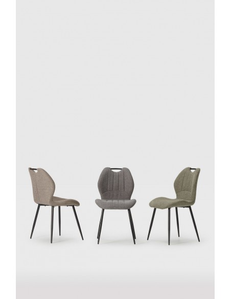 Silla de diseño MULI, respaldo acolchado tejido marrón y metal negro