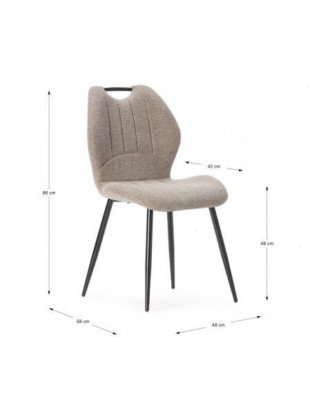 Silla de diseño MULI, respaldo acolchado tejido marrón y metal negro