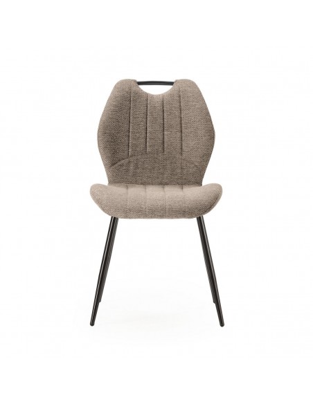 Silla de diseño MULI, respaldo acolchado tejido marrón y metal negro