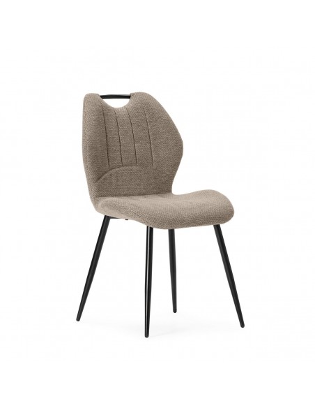 Silla de diseño MULI, respaldo acolchado tejido marrón y metal negro