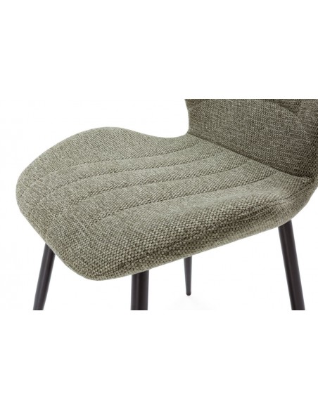 Cadeira design MULI, encosto acolchoado em tecido verde e metal preto