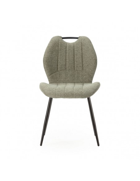 Cadeira design MULI, encosto acolchoado em tecido verde e metal preto