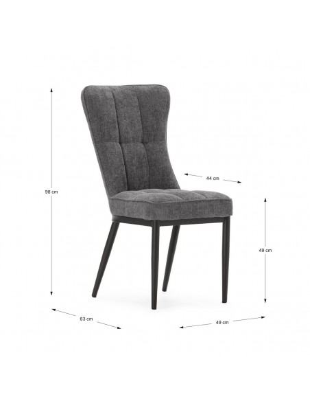 Silla de comedor DAMON, tejido gris, patas de metal negro