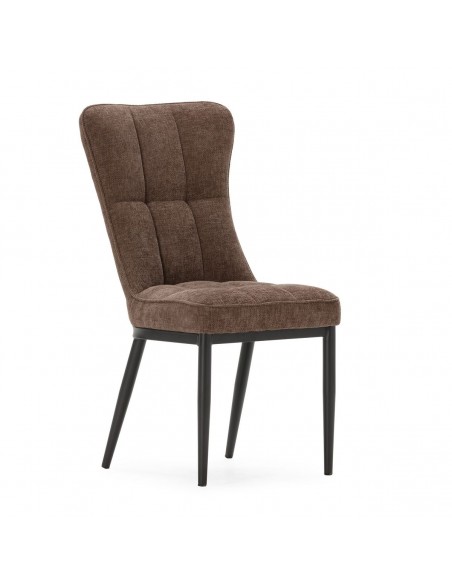 Silla de comedor DAMON, tejido marrón, patas de metal negro