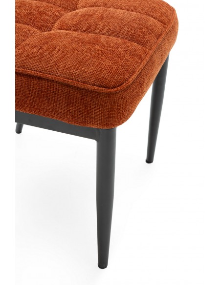 Silla de comedor DAMON, tejido terracota, patas de metal negro