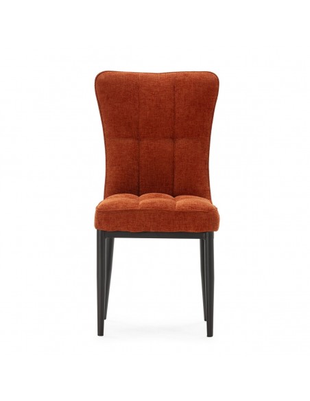 Silla de comedor DAMON, tejido terracota, patas de metal negro