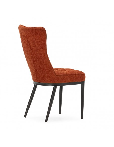 Silla de comedor DAMON, tejido terracota, patas de metal negro