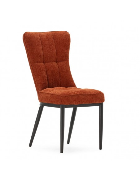 Silla de comedor DAMON, tejido terracota, patas de metal negro